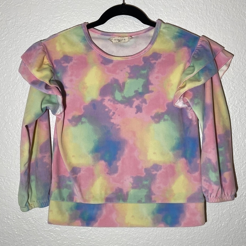 BTWEEN Girls Tie-dye Ruffle Sleeve Velour Sweatshirt - 12